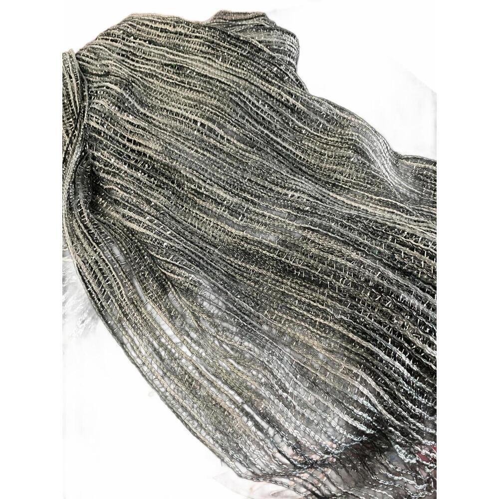Black and Gray Metallic Sparkle Open Knit Scarf with Fringe